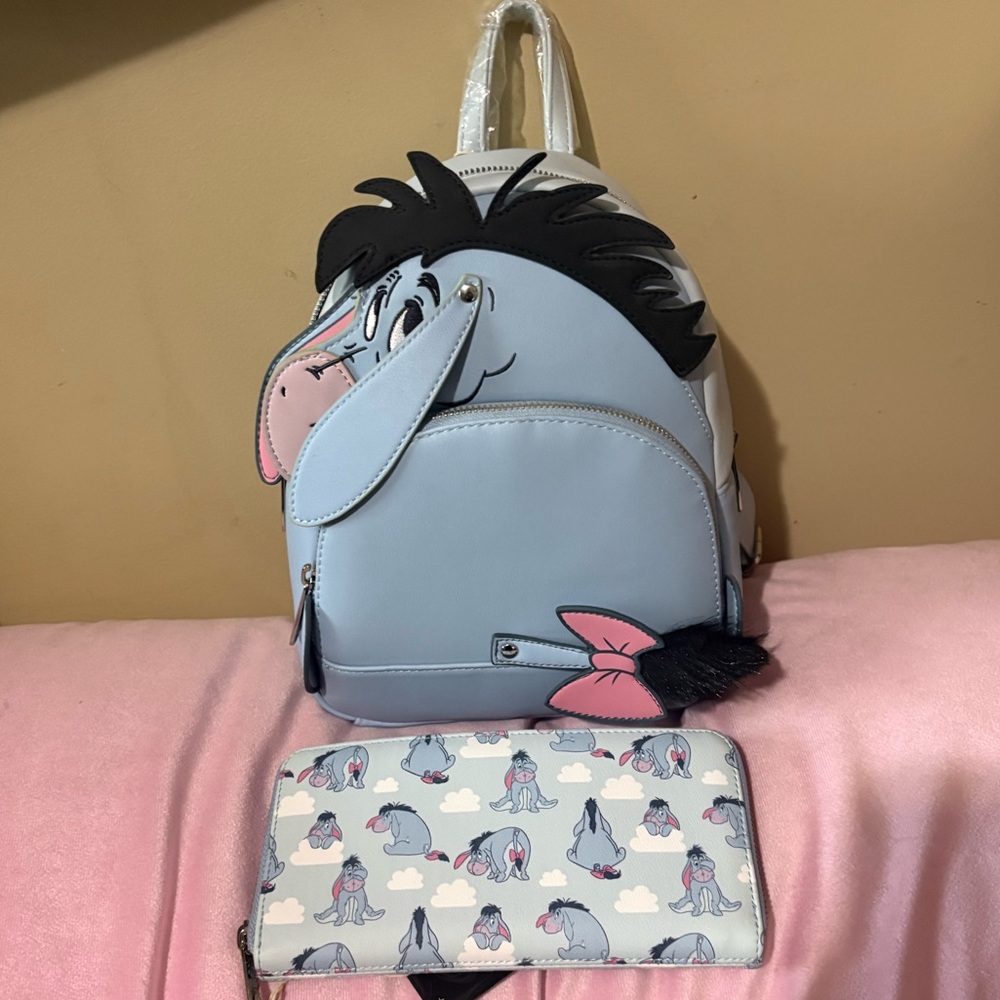 Easter sale! Loungefly Winnie the Pooh Eeyore mini Backpack & Wallet Set new